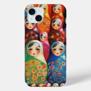 デジタルアート、人形を積み重ねる iPhone 15 MINIケース