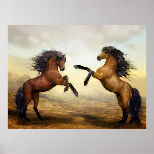 デジタルアート、後足で飼育される野生馬: ポスター (正面)