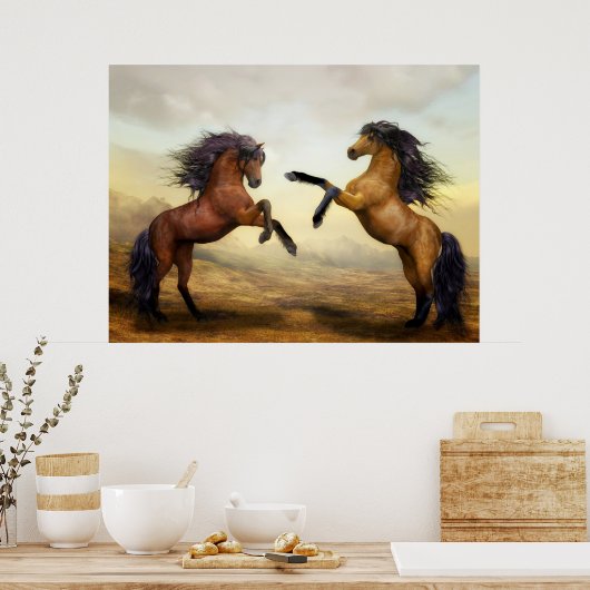 デジタルアート、後足で飼育される野生馬： ポスター (キッチン)