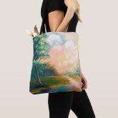 デジタルア絵画ートの風景、春の川 トートバッグ (クローズアップ)