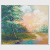 デジタルア絵画ートの風景、春の川 ラッピングペーパー (フラット)