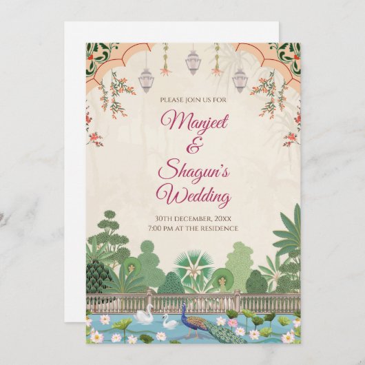 デジタルインディアン結婚のカードインディアン結婚式の招待 招待状 (正面/裏面)