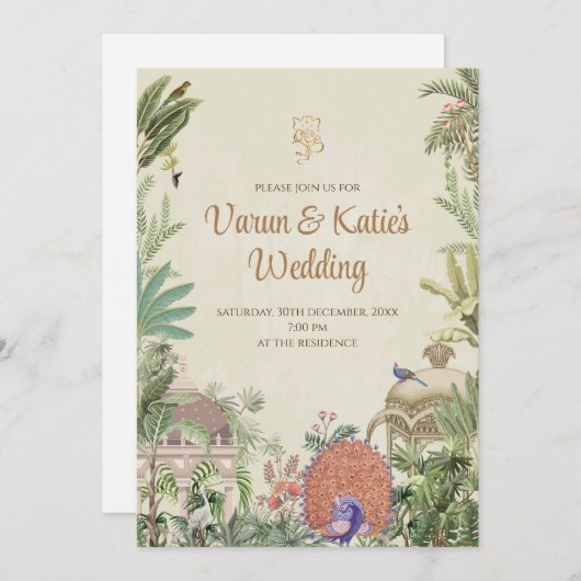 デジタルインディアン結婚式はヒンドゥー教結婚の 招待状 (正面/裏面)