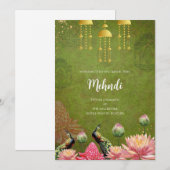 デジタルインドのピーコック　ヘナの招待状 招待状 (正面/裏面)