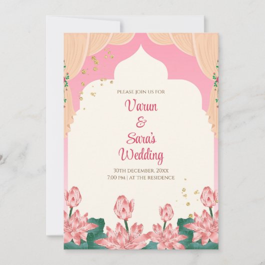 デジタルインドの結婚式招待状 ヒンズー教の結婚式カード 招待状 (正面)