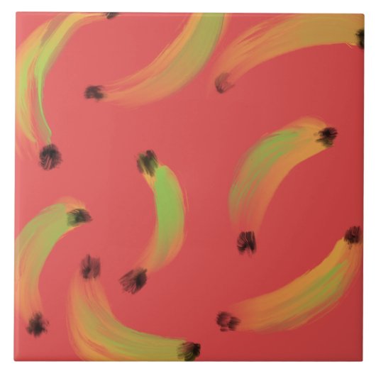 デジタルウォーターカラー+ガッシュ画法のバナナ タイル (正面)