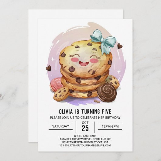 デジタルエレガントチョコレートクッキー誕生日 招待状 (正面/裏面)