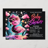 デジタルエレガントフラミンゴ赤ちゃんシャワー 招待状 (正面/裏面)