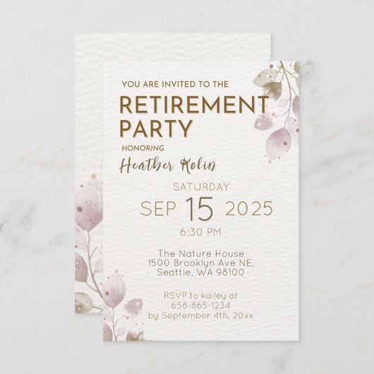 デジタルエレガントフローラ退職パーティーカード 招待状 (正面/裏面)