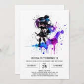 デジタルエレガント忍者ガール誕生日 招待状 (正面/裏面)