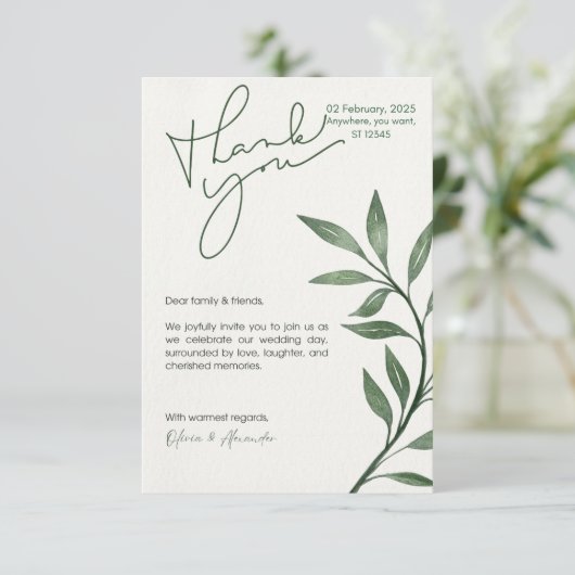 デジタルカスタムグリーンセージ結婚式招待状 招待状 (スタンド正面)