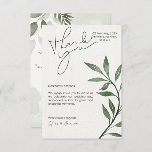 デジタルカスタムグリーンセージ結婚式招待状 招待状 (正面/裏面)