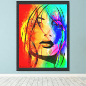 デジタルカラフル抽象芸術ポートレート失った女子 キャンバスプリント (インサイチュ (ウッドフロア))