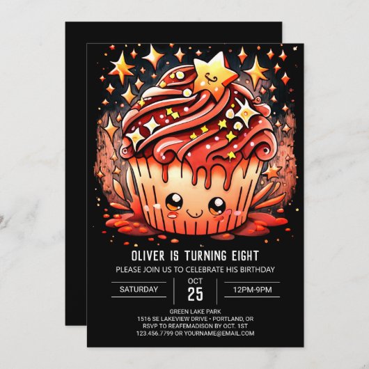 デジタルキッズマフィン誕生日 招待状 (正面/裏面)