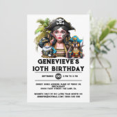 デジタルキッズ海賊誕生日パーティー女の子の誕生日 招待状 (スタンド正面)