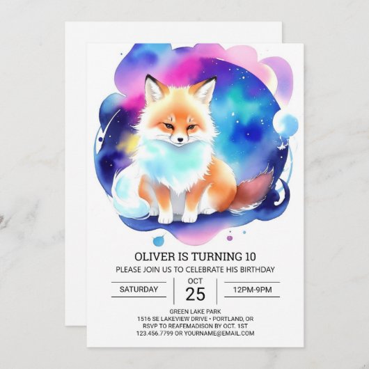 デジタルキツネによる森の誕生会 招待状 (正面/裏面)