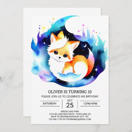 デジタルキツネのフォレスト誕生日 招待状 (正面/裏面)