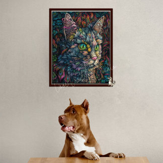 デジタルキャットウォールアートビューティフルカリコキャットポートレート ポスター