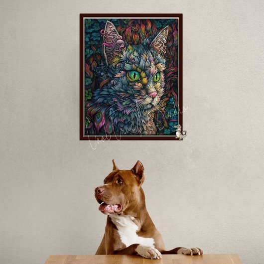 デジタルキャットウォールアートビューティフルカリコキャットポートレート ポスター