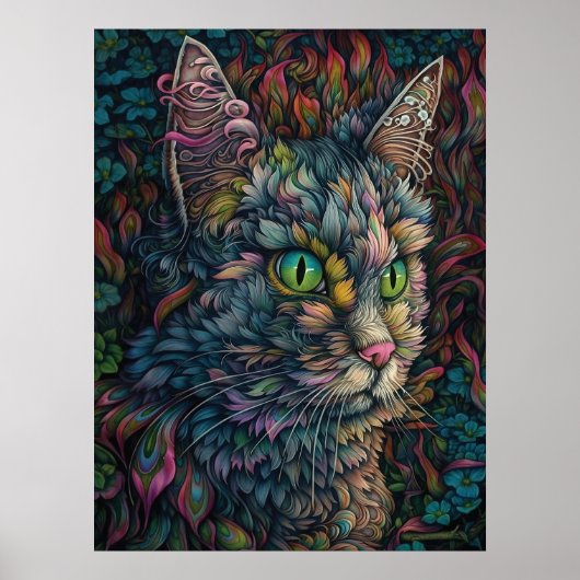 デジタルキャットウォールアートビューティフルカリコキャットポートレート ポスター (正面)