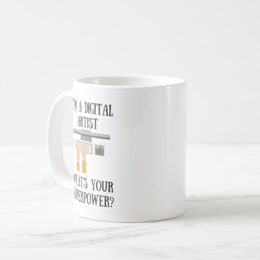 デジタルグラフィックアーティストの超出力のスーパーヒーローのマグ コーヒーマグカップ (正面左)