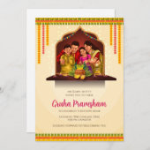 デジタルグルハフラベシャム招待状インディアン引っ越し祝いパーティー 招待状 (正面/裏面)