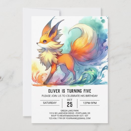 デジタルシックキツネ誕生日 招待状 (正面)