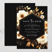 デジタルシック金ゴールドとブラック結婚ズ セーブザデート (正面/裏面)