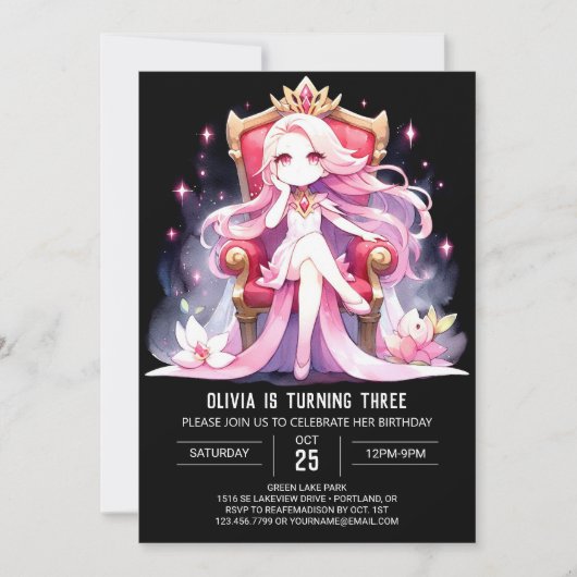 デジタルシンプルプリンセス誕生日 招待状 (正面)