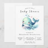 デジタルシンプル鯨類赤ちゃんシャワー 招待状 (正面/裏面)