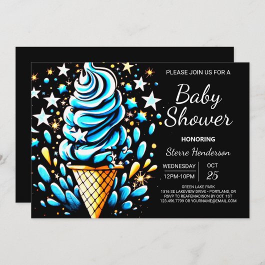 デジタルスクープのアイスクリーム少年の赤ちゃんシャワー 招待状 (正面/裏面)