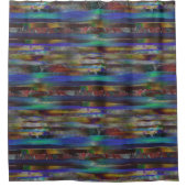 デジタルストライプカラー質感の破れた シャワーカーテン (正面)