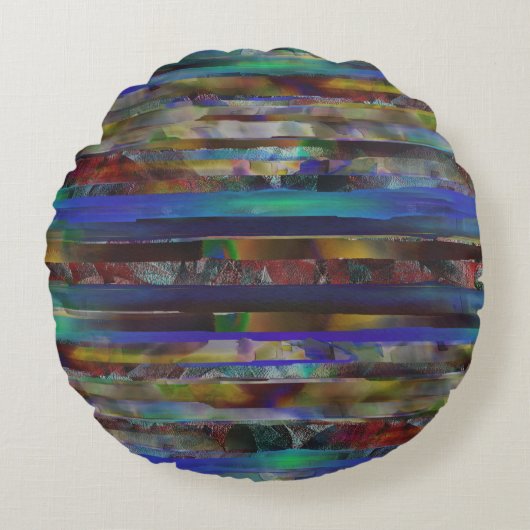 デジタルストライプカラー質感の破れた ラウンドクッション (正面)