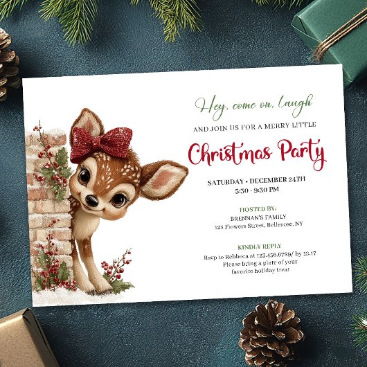 デジタルダウンロードの赤ちゃんトナカイのクリスマスパーティー招待状 招待状