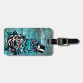 デジタルティール(緑がかった色)木基盤の賢い入れ墨のスタイルのフクロウがあって下さい ラゲッジタグ (正面横)