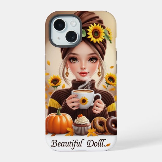 デジタルドール風イラストのスマホケース iPhone 15ケース (裏面)