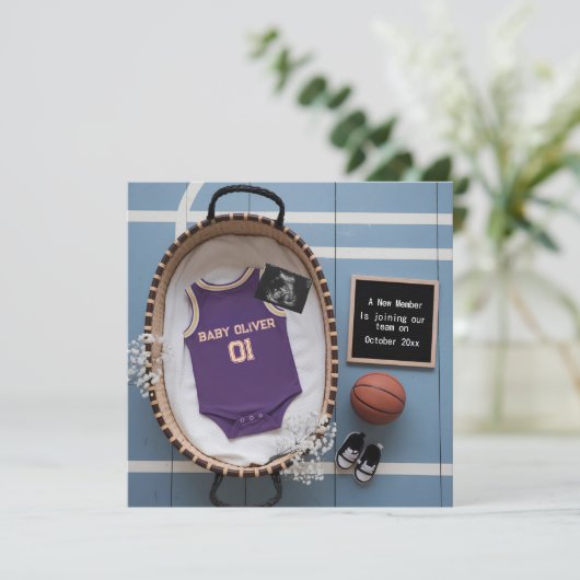 デジタルバスケットボールをテーマにした妊娠告知 招待状 (スタンド正面)