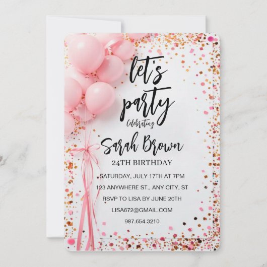 デジタルバラ金ゴールド誕生日パーティー招待選 招待状 (正面)