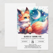 デジタルパステルキツネ誕生日 招待状 (正面/裏面)