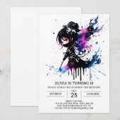 デジタルパステル忍者ガールの誕生日 招待状 (正面/裏面)