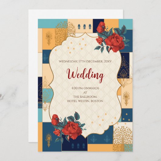 デジタルヒンドゥー教結婚式招待状結婚インディアン 招待状 (正面/裏面)