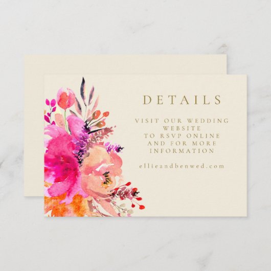 デジタルピンクウォーター色フローラ結婚のウェブサイト 招待状 (正面/裏面)