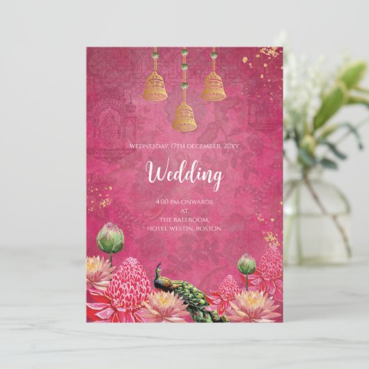 デジタルピーコック結婚式招待状インディアン結婚ズ 招待状 (スタンド正面)