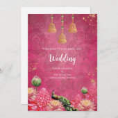 デジタルピーコック結婚式招待状インディアン結婚ズ 招待状 (正面/裏面)