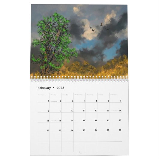 デジタルファンタジー絵を描抽象芸術のArt 2025 カレンダー (2月 2026)