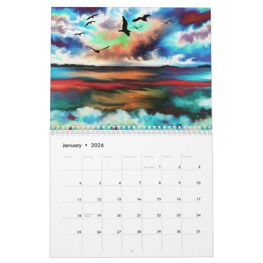 デジタルファンタジー絵を描抽象芸術のArt 2025 カレンダー (1月 2026)