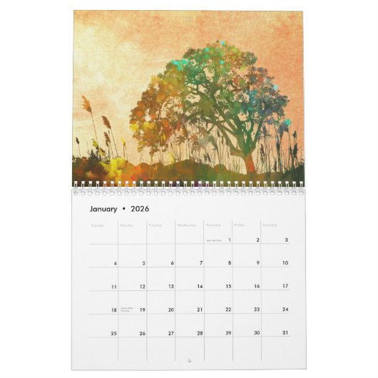 デジタルファンタジー絵を描抽象芸術のArt 2025 カレンダー (1月 2026)