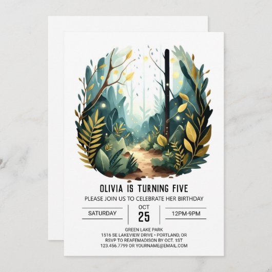 デジタルフォレストアドベンチャーウッドランド誕生日 招待状 (正面/裏面)