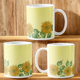 デジタルフラワーとリーフの下縁ど部 コーヒーマグカップ