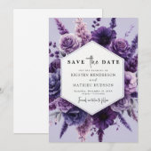 デジタルフラワーパープル結婚フローラ セーブザデート (正面/裏面)
